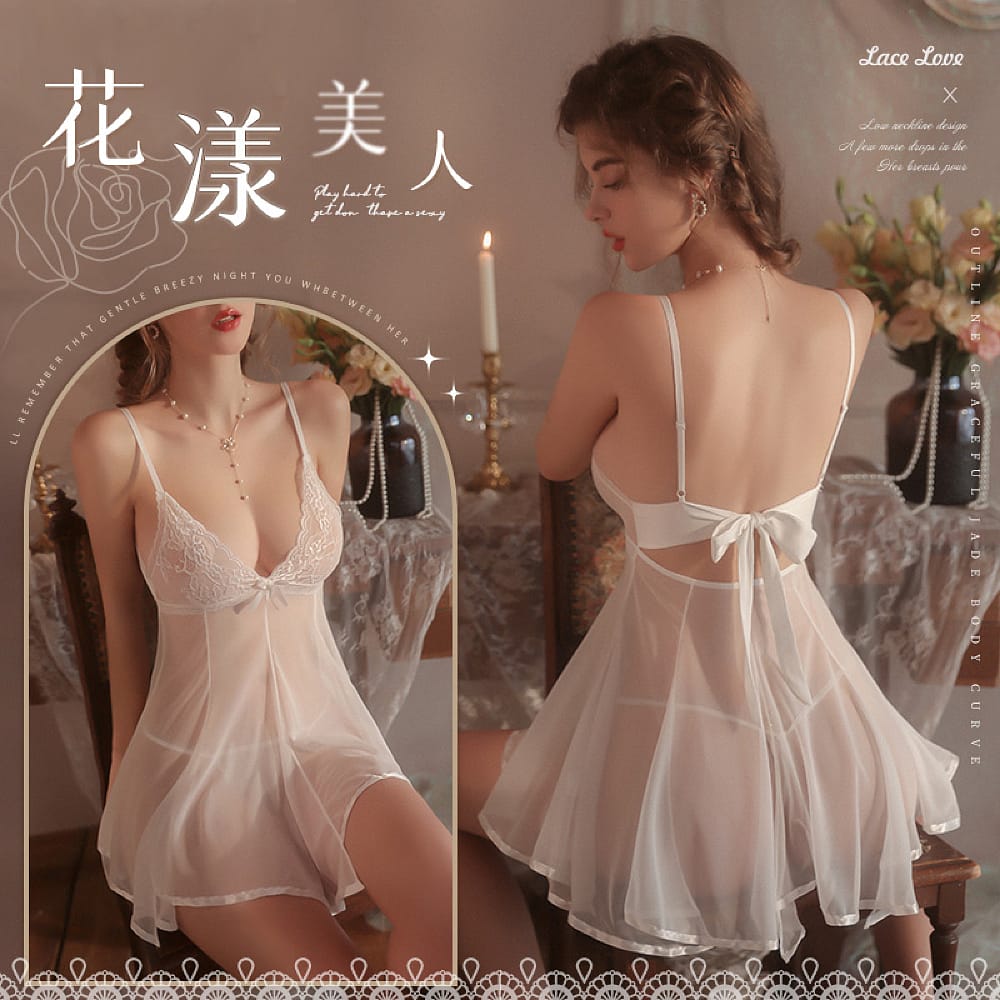 fei-mu-mesh-see-through-fairy-nightgown-t-pants-16588a-white-1-霏慕-网纱透视仙女睡裙-T裤-165-88A-白色